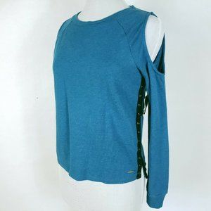 NEW XOXO Sport Women Med Blue Hi Lo Cold Shoulder